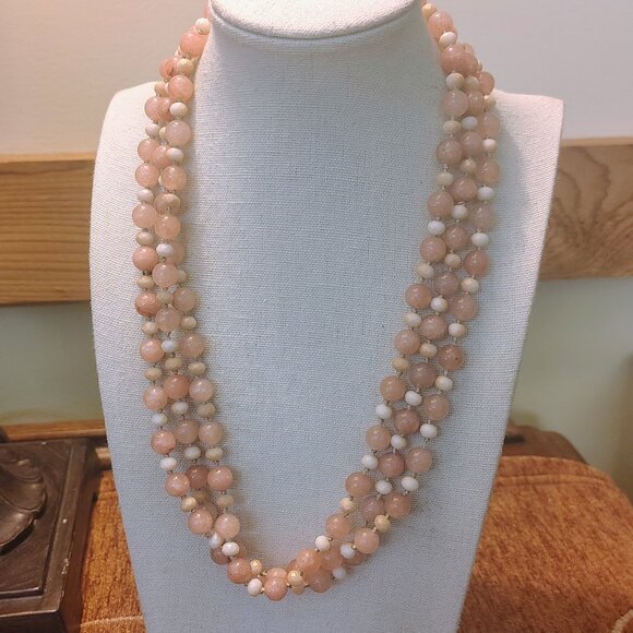 Pink Genuine Spinel Tied Bead Necklace Hand Knot Continuous - Picture 1 of 9